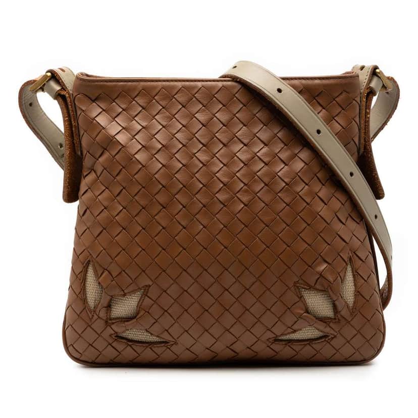 Bottega Veneta Nappa Intrecciato Cutwork Crossbody Brown Leather Very good condition - Front View