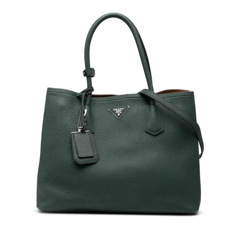 Prada Vitello Daino Double Handle Tote Green Leather Good condition - Front View