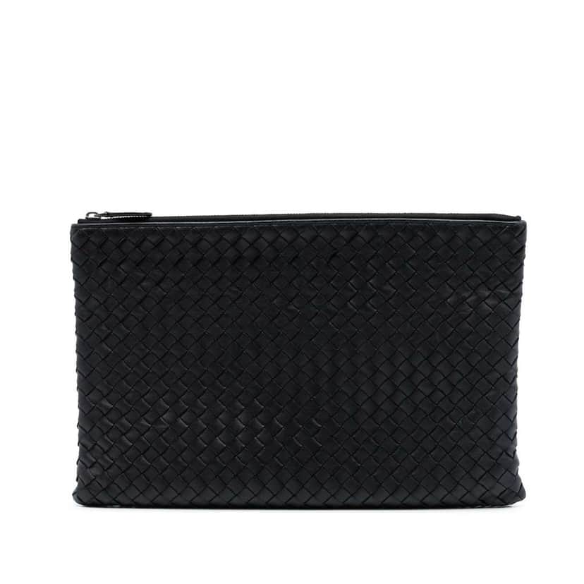 Bottega Veneta Nappa Intrecciato Clutch Black Leather Good condition - Front View