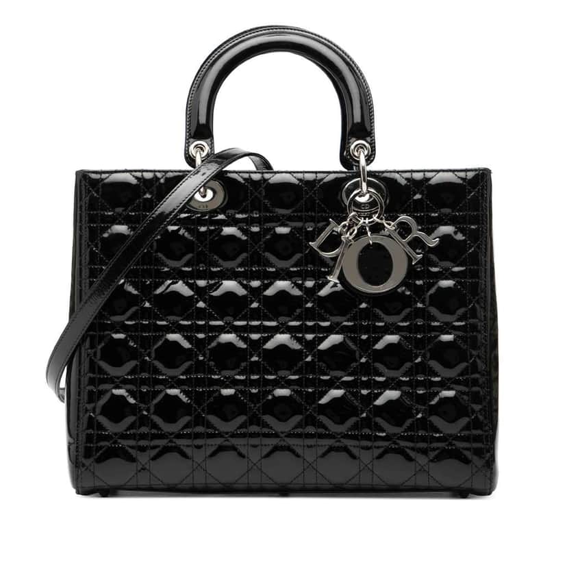 Dior Large Patent Cannage Lady Dior Black Leather Very good condition - Front View