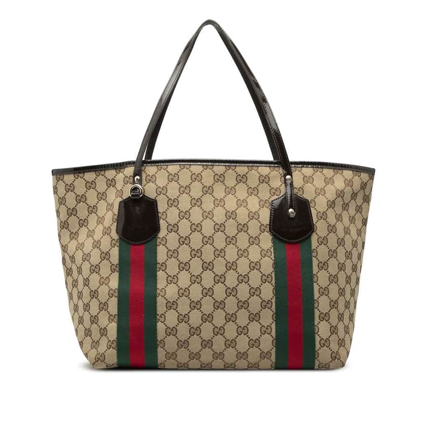 Gucci GG Canvas Web Jolie Tote Brown Canvas Good condition - Front View
