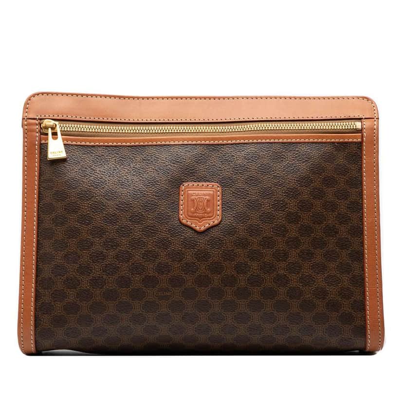 Celine Macadam Coated Canvas Clutch Brown Canvas Good condition - Front View