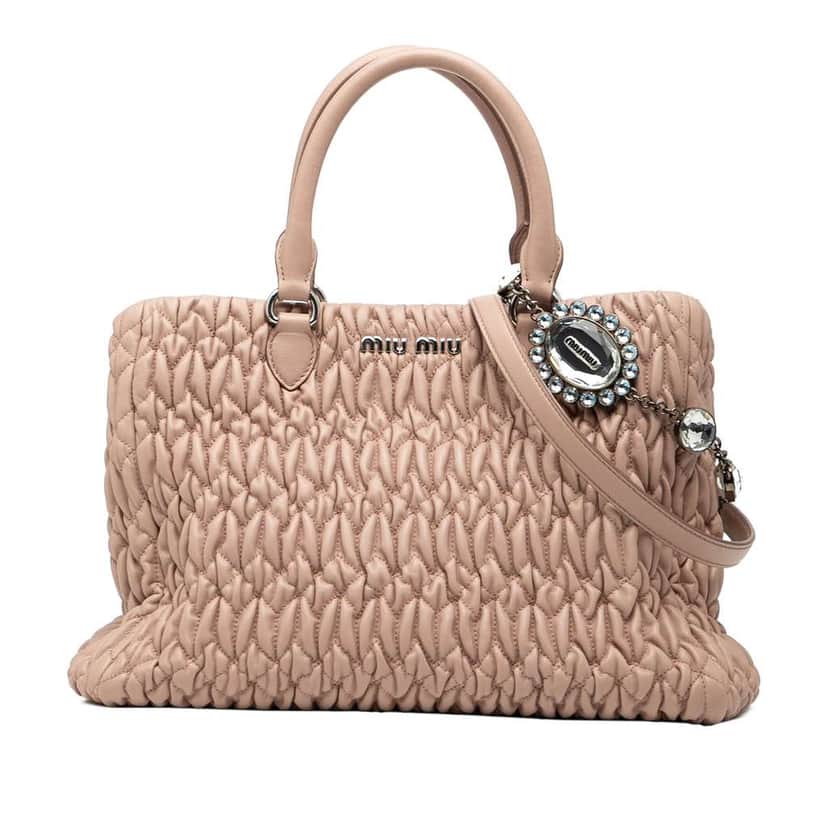 Miu Miu Matelasse Nappa Crystal Satchel Brown Leather Good condition - Front View