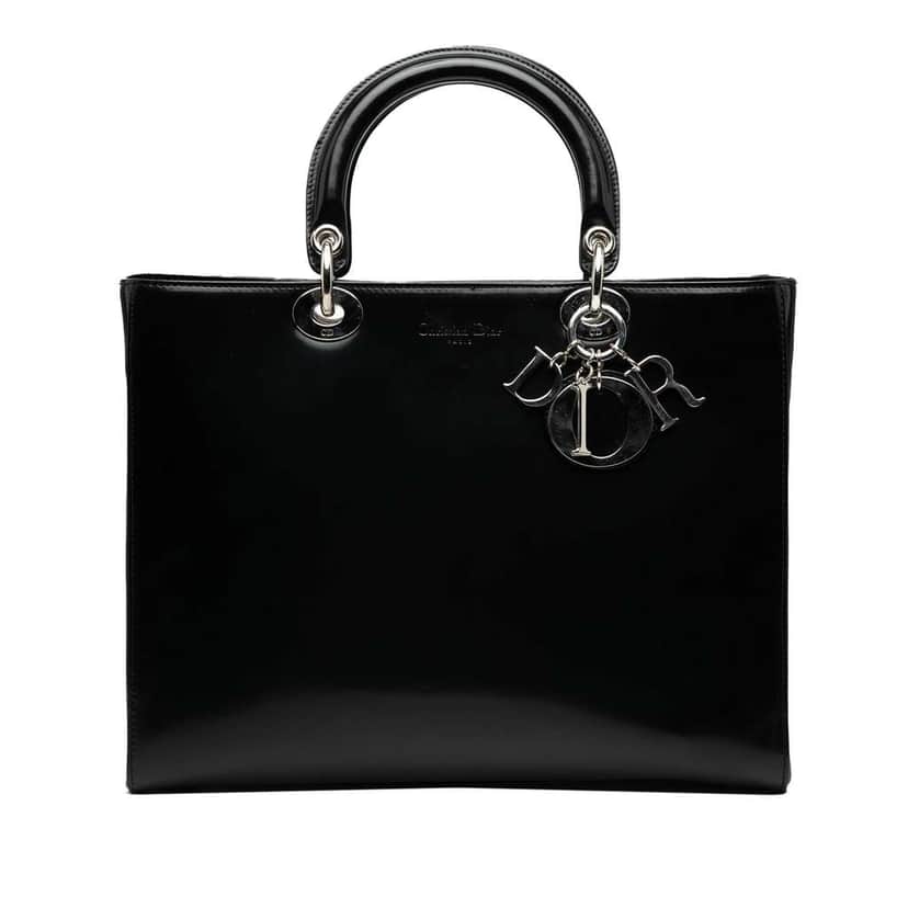 Dior Large Patent Lady Dior Black Leather Good condition - Front View