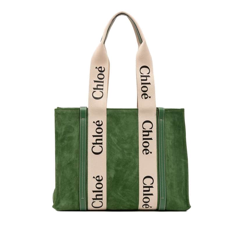 Chloé Medium Suede Woody Tote Green Leather Good condition - Front View