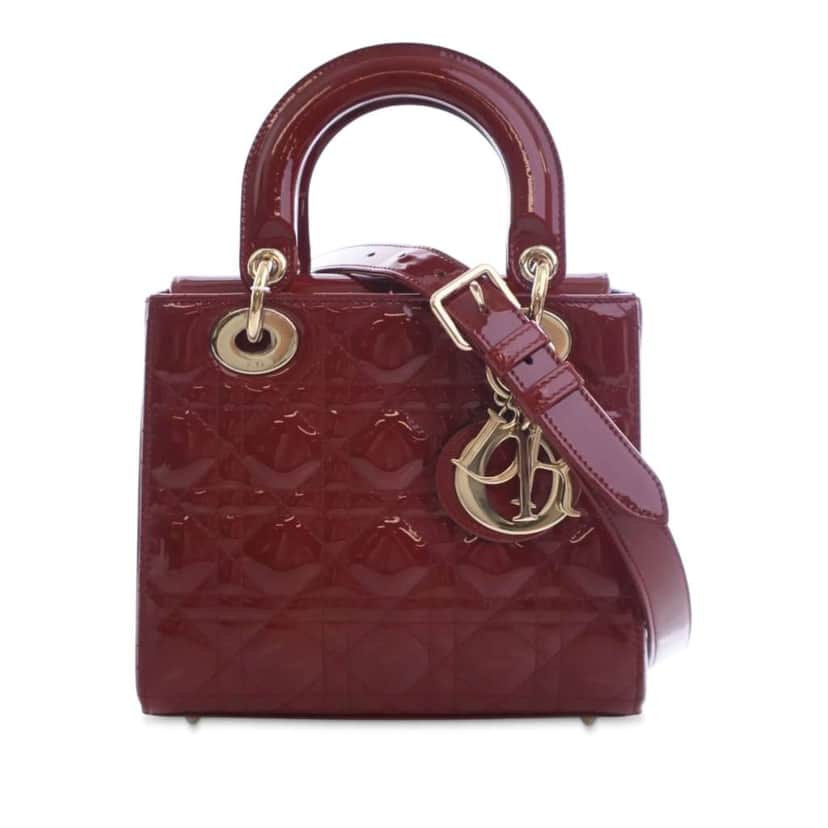 Dior Small Patent Cannage Lady Dior Red Leather Good condition - Front View