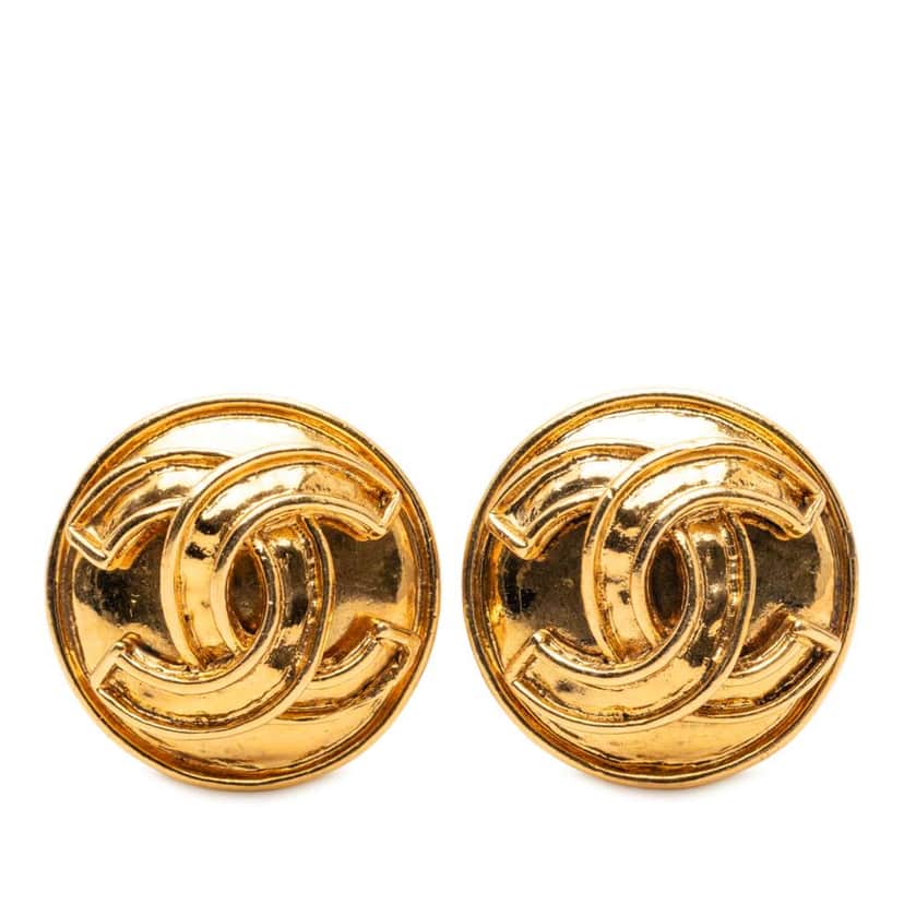Chanel CC Gold Plated Round Clip on Earrings Gold Metal Good condition - Front View