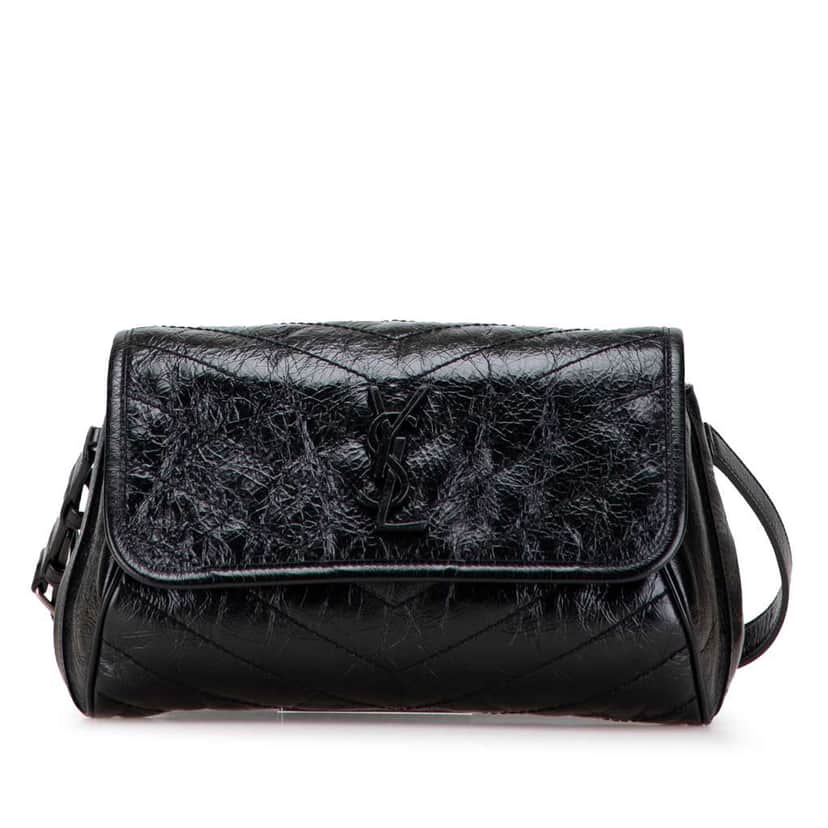 Saint Laurent Crinkled Calfskin Monogram Niki Belt Bag Black Leather Good condition - Front View