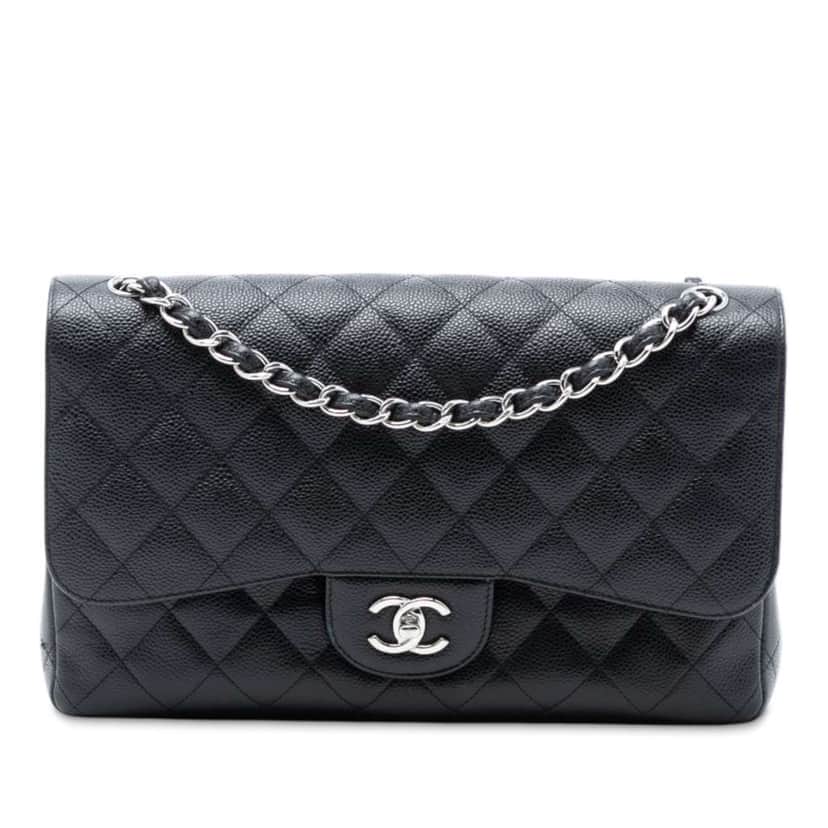 Chanel Jumbo Classic Caviar Double Flap Black Leather Good condition - Front View