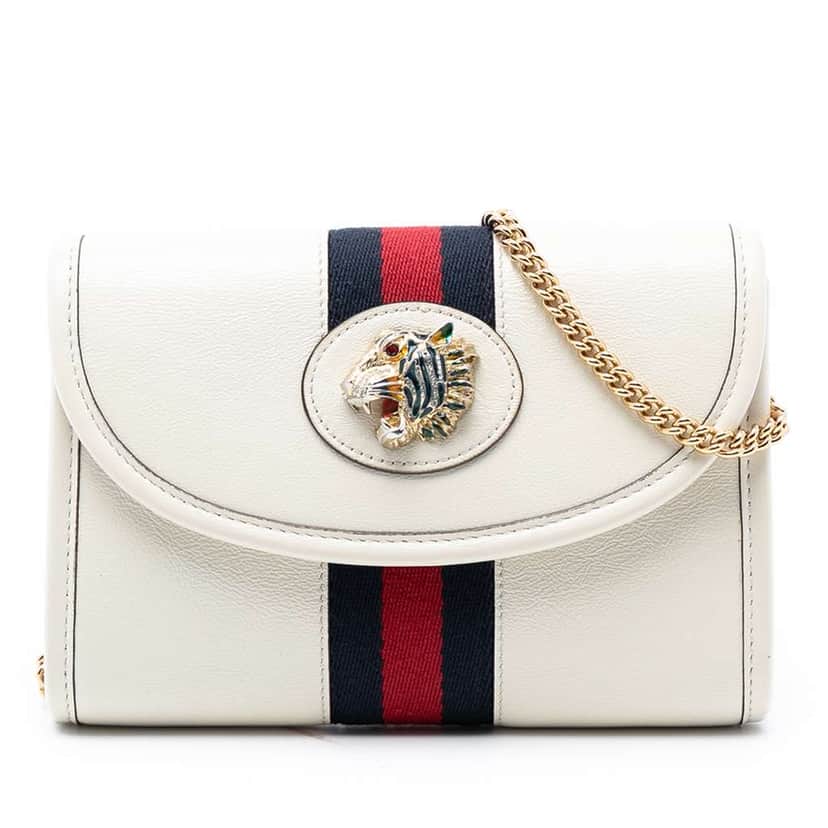 Gucci Mini Leather Rajah Web Chain Crossbody White Leather Very good condition - Front View