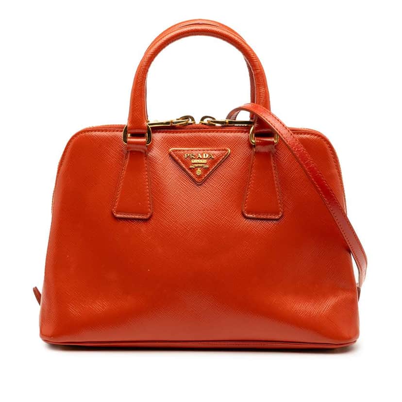 Prada Small Saffiano Vernice Promenade Satchel Orange Leather Very good condition - Front View
