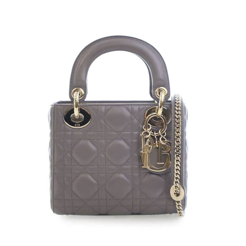 Dior Mini Lambskin Cannage Lady Dior Grey Leather Good condition - Front View
