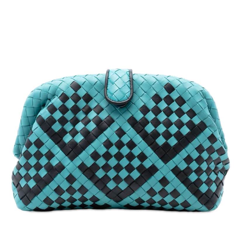 Bottega Veneta Bicolor Nappa Intrecciato The Lauren 1980 Clutch Blue Leather Good condition - Front View