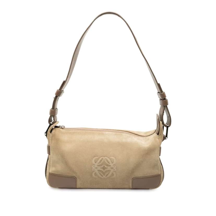 Loewe Suede Anagram Shoulder Bag Brown Leather Good condition - Front View