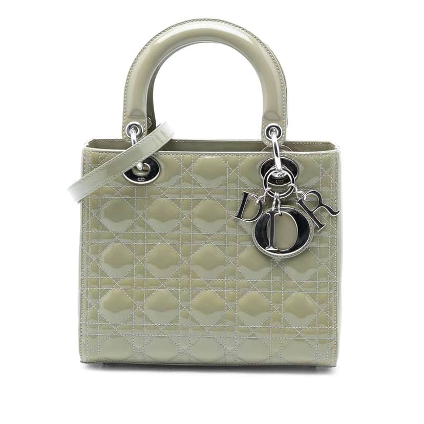 Dior Medium Patent Cannage Lady Dior Green Leather Good condition - Front View