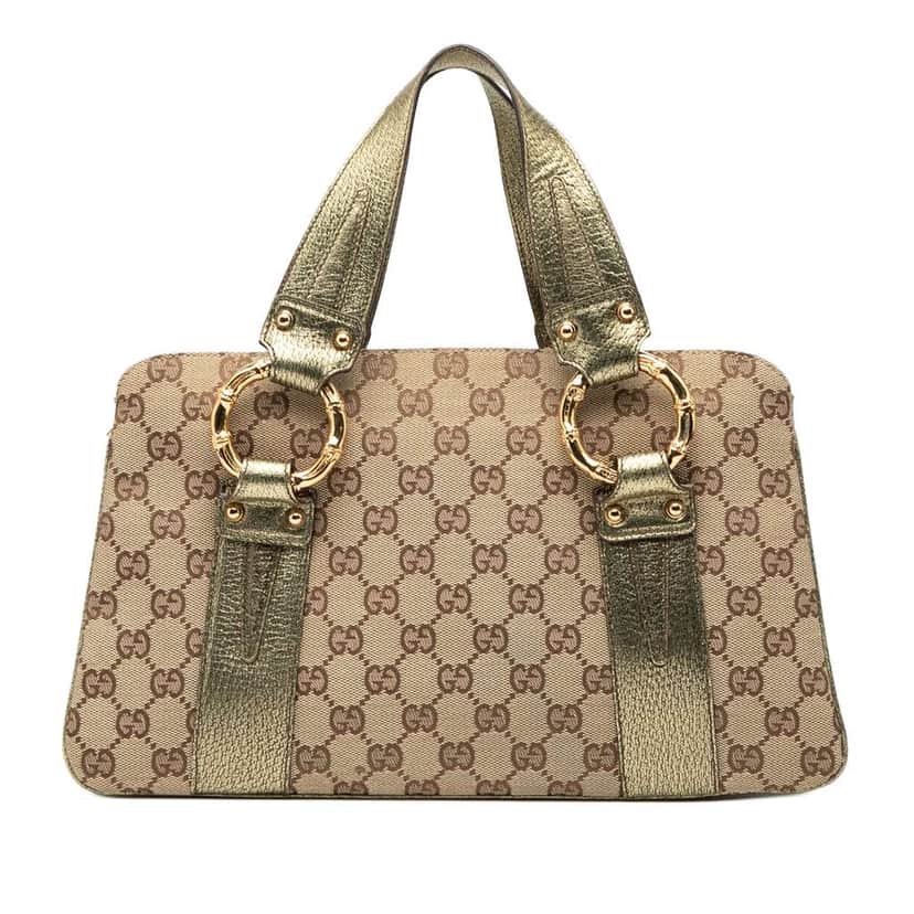 Gucci GG Canvas Metal Bamboo Handbag Brown Canvas Good condition - Front View