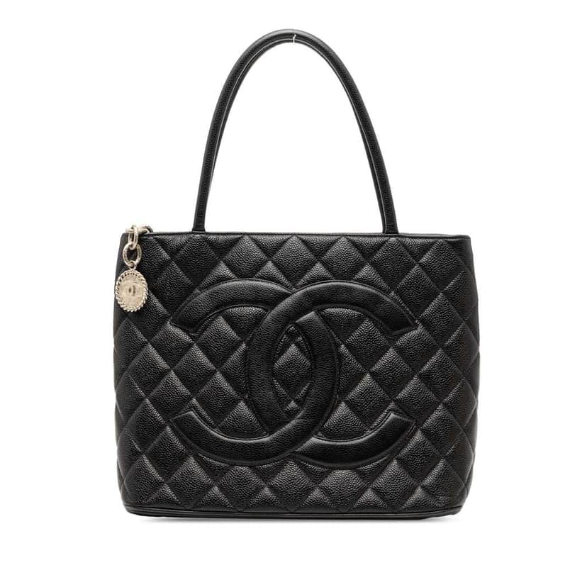 Chanel Caviar Medallion Tote Black Leather Fair condition - Front View