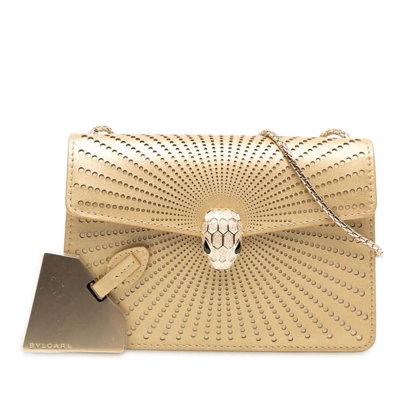 Bvlgari Mini Laser Cut Calfskin Serpenti Forever Diamond Blast Sunshine Crossbody Gold Leather Good condition - Front View