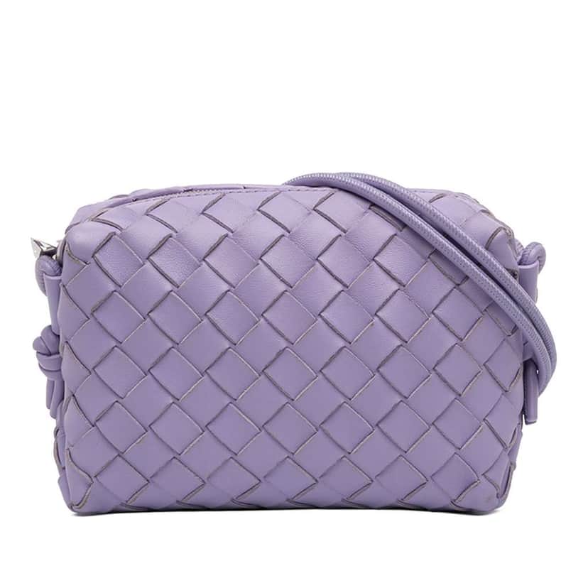 Bottega Veneta Mini Lambskin Intrecciato Loop Camera Bag Purple Leather Good condition - Front View