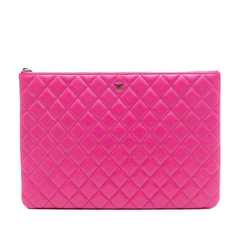 Chanel Large Quilted Caviar O Case Clutch Pink Leather Good condition - Front View