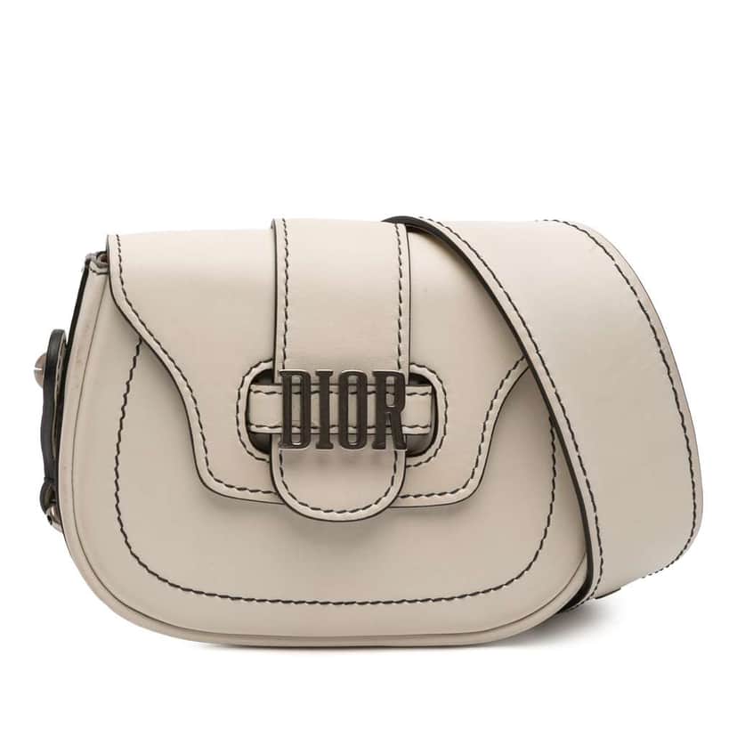 Dior Mini Leather D Fence Saddle Bag White Leather Very good condition - Front View