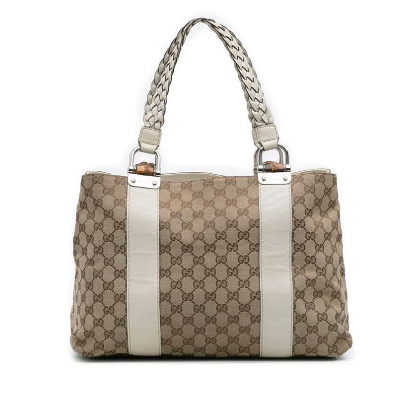 Gucci Medium GG Canvas Bamboo Libeccio Tote Brown Canvas Good condition - Front View