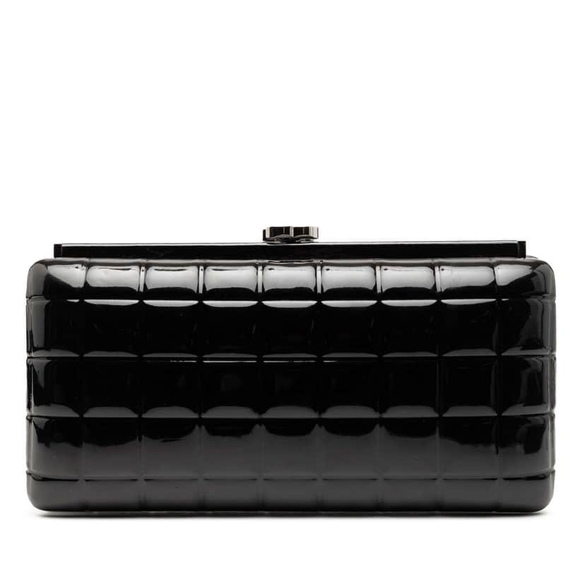 Chanel CC Chocolate Bar Patent Frame Clutch Black Leather Good condition - Front View
