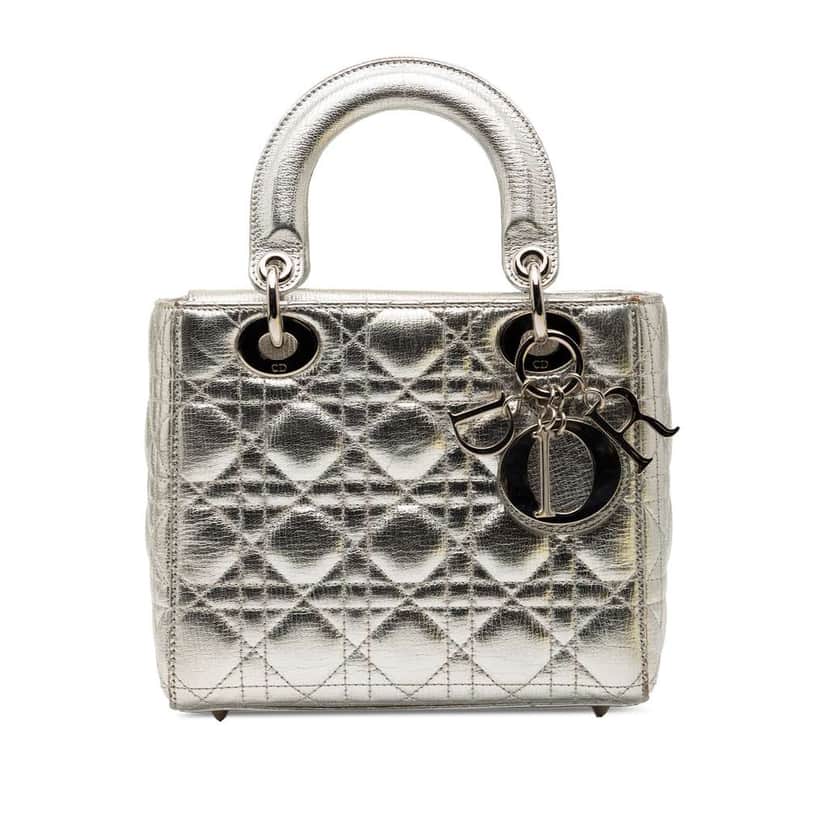 Dior Small Metallic Grained Calfskin Cannage My ABCDior Lady Dior Silver Leather Very good condition - Front View
