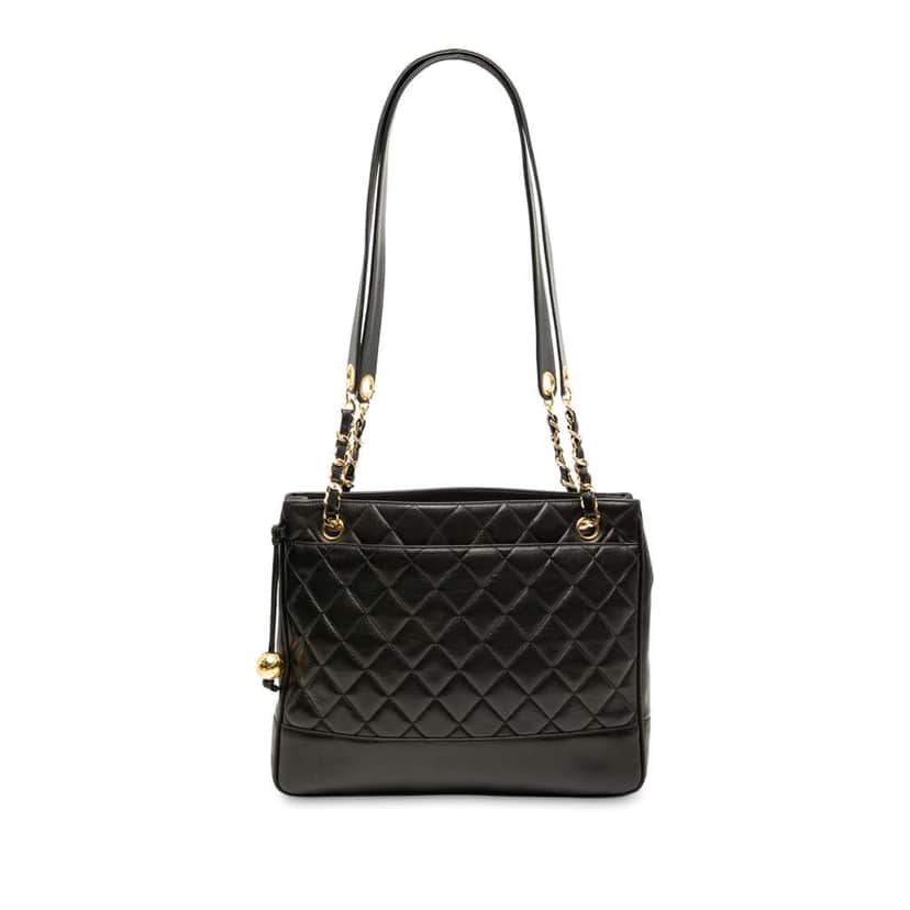 Chanel Quilted Caviar Chain Tote Black Leather Good condition - Front View