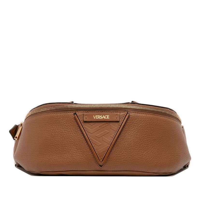 Versace Leather V Greca Signature Belt Bag Brown Leather Very good condition - Front View