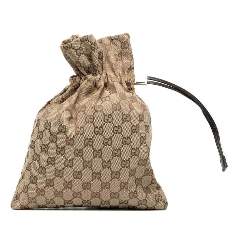 Gucci GG Canvas Drawstring Pouch Brown Canvas Good condition - Front View