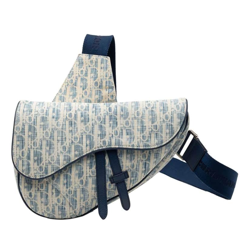 Dior Kasuri Oblique Canvas Saddle Crossbody Blue Canvas Good condition - Front View