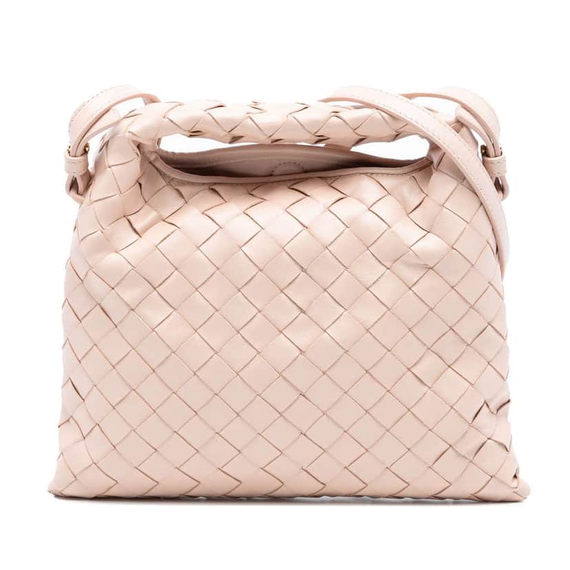 Bottega Veneta Mini Calfskin Intrecciato Hop Satchel Pink Leather Good condition - Front View
