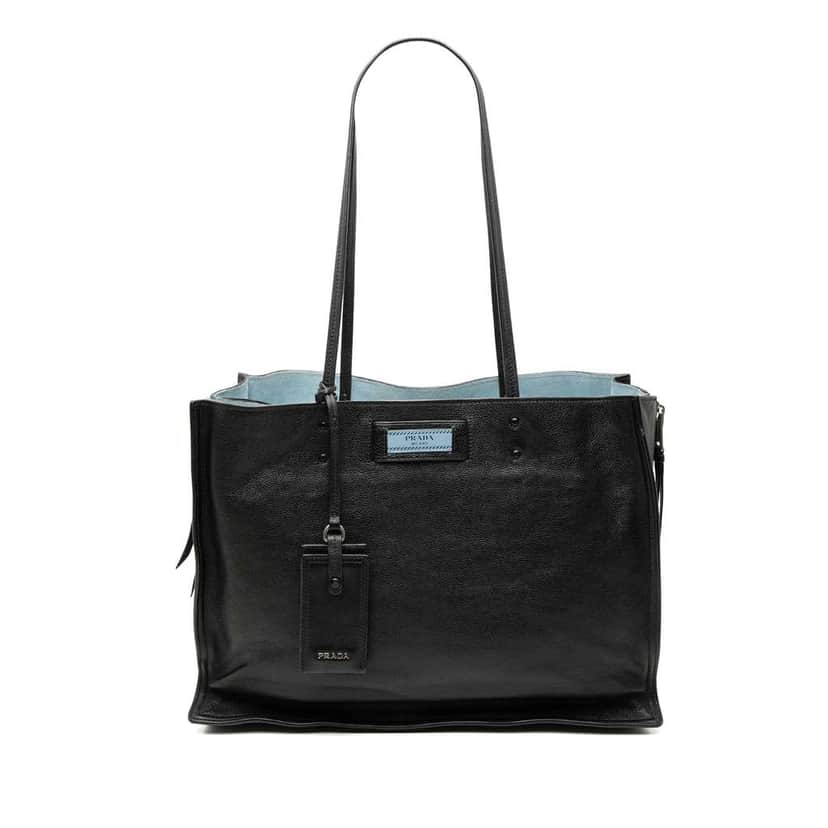 Prada Glace Calf Etiquette Tote Black Leather Good condition - Front View