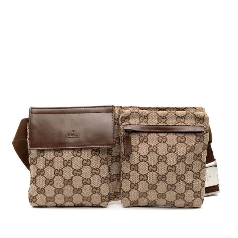 Gucci GG Canvas Double Pocket Belt Bag Brown Canvas Good condition - Front View