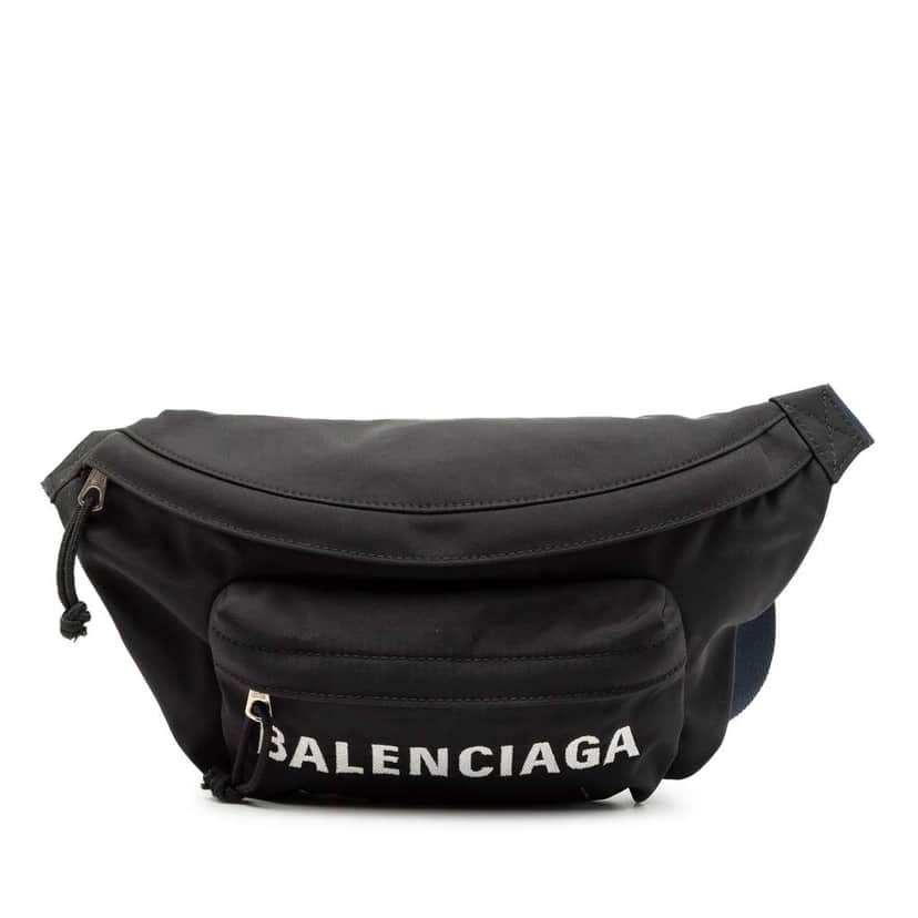 Balenciaga Nylon Logo Wheel Belt Bag Black Good condition - Front View