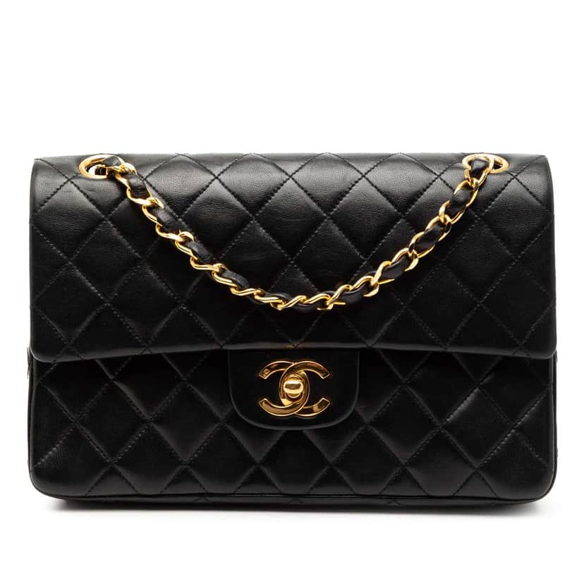 Chanel Small Classic Lambskin Double Flap Black Leather Good condition - Front View