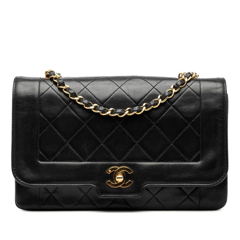 Chanel Medium Lambskin Diana Full Flap Black Leather Good condition - Front View