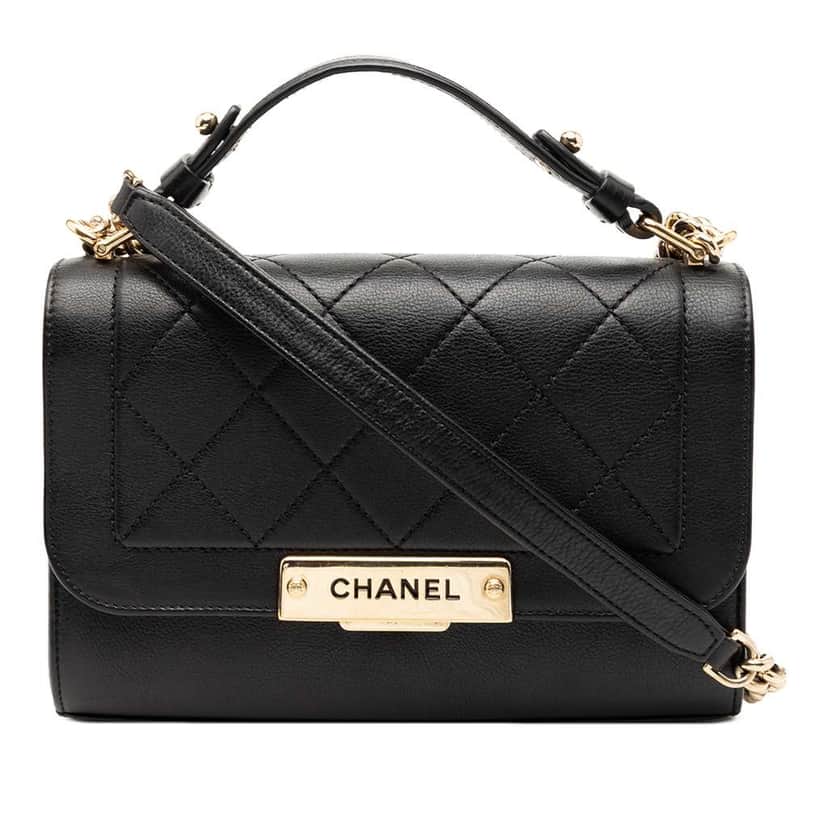 Chanel Small Quilted Grained Calfskin Label Click Flap Black Leather Very good condition - Front View