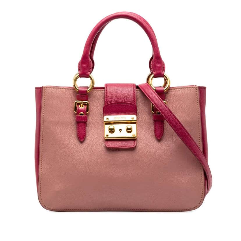 Miu Miu Bicolor Goatskin Madras Satchel Pink Leather Very good condition - Front View