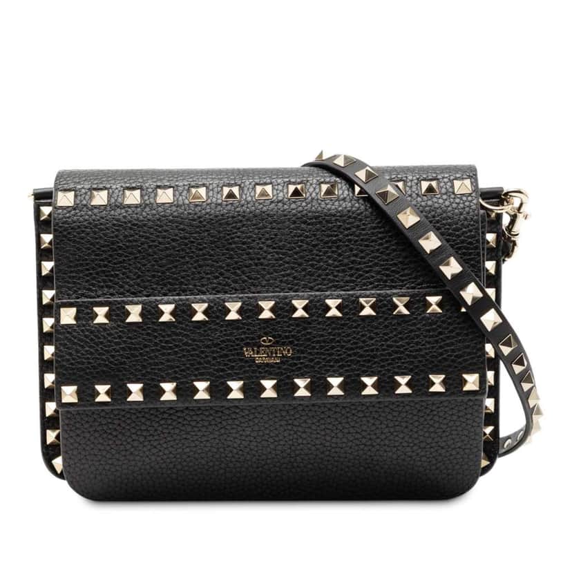 Valentino Small Grained Calfskin Rockstud Crossbody Black Leather Good condition - Front View