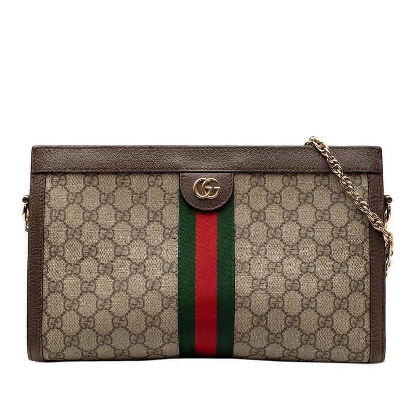 Gucci Medium GG Supreme Web Ophidia Chain Shoulder Bag Brown Canvas Good condition - Front View