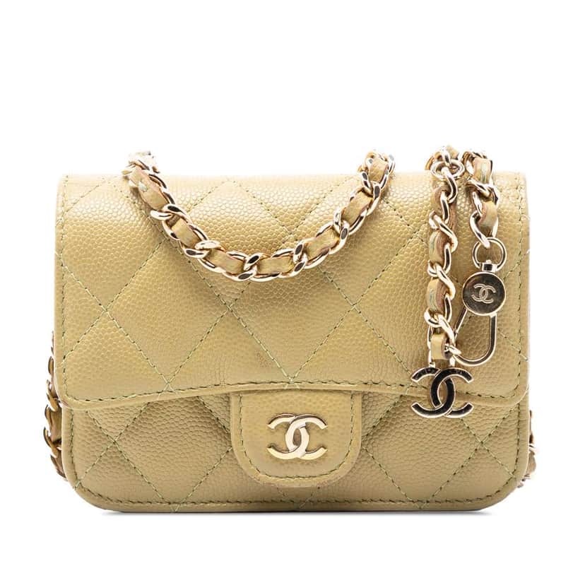Chanel Classic Caviar Chain Belt Bag Green Leather Good condition - Front View