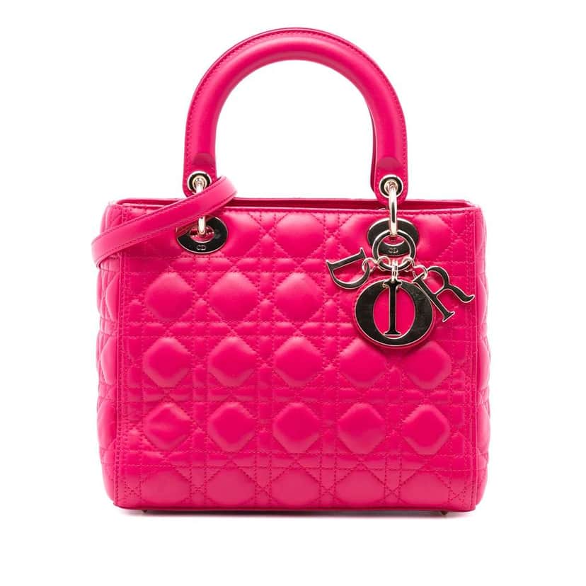 Dior Medium Lambskin Cannage Lady Dior Pink Leather Good condition - Front View