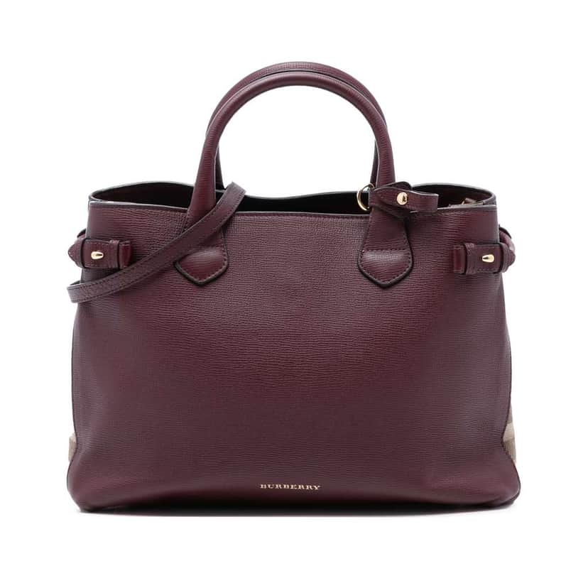 Burberry Medium Leather and House Check Banner Satchel Red Leather Good condition - Front View