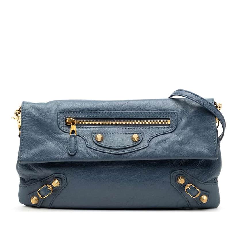 Balenciaga Lambskin Motocross Giant 12 Envelope Clutch With Strap Blue Leather Good condition - Front View