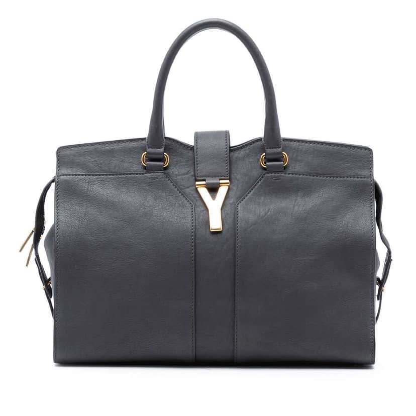 Saint Laurent Medium Leather Cabas Chyc Satchel Grey Leather Good condition - Front View