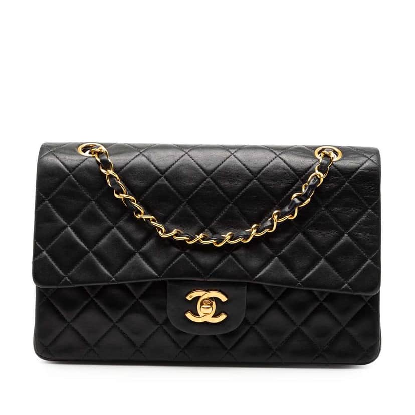 Chanel Medium Classic Lambskin Double Flap Black Leather Good condition - Front View