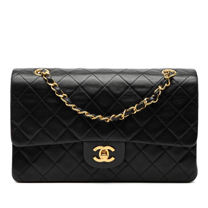 Chanel Medium Classic Lambskin Double Flap Black Leather Good condition - Front View