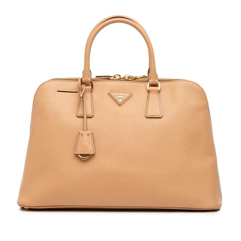 Prada Large Saffiano Lux Promenade Satchel Brown Leather Good condition - Front View